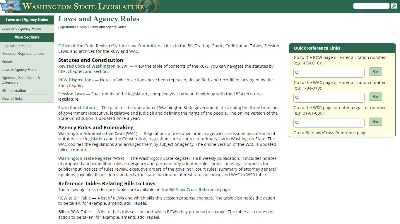 Laws and Agency Rules - Wa